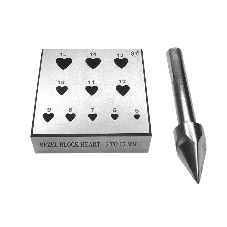 Bezel Block Set of 2 Shapes Heart & Round (5mm-15mm & 3mm-16mm) 17 Degree