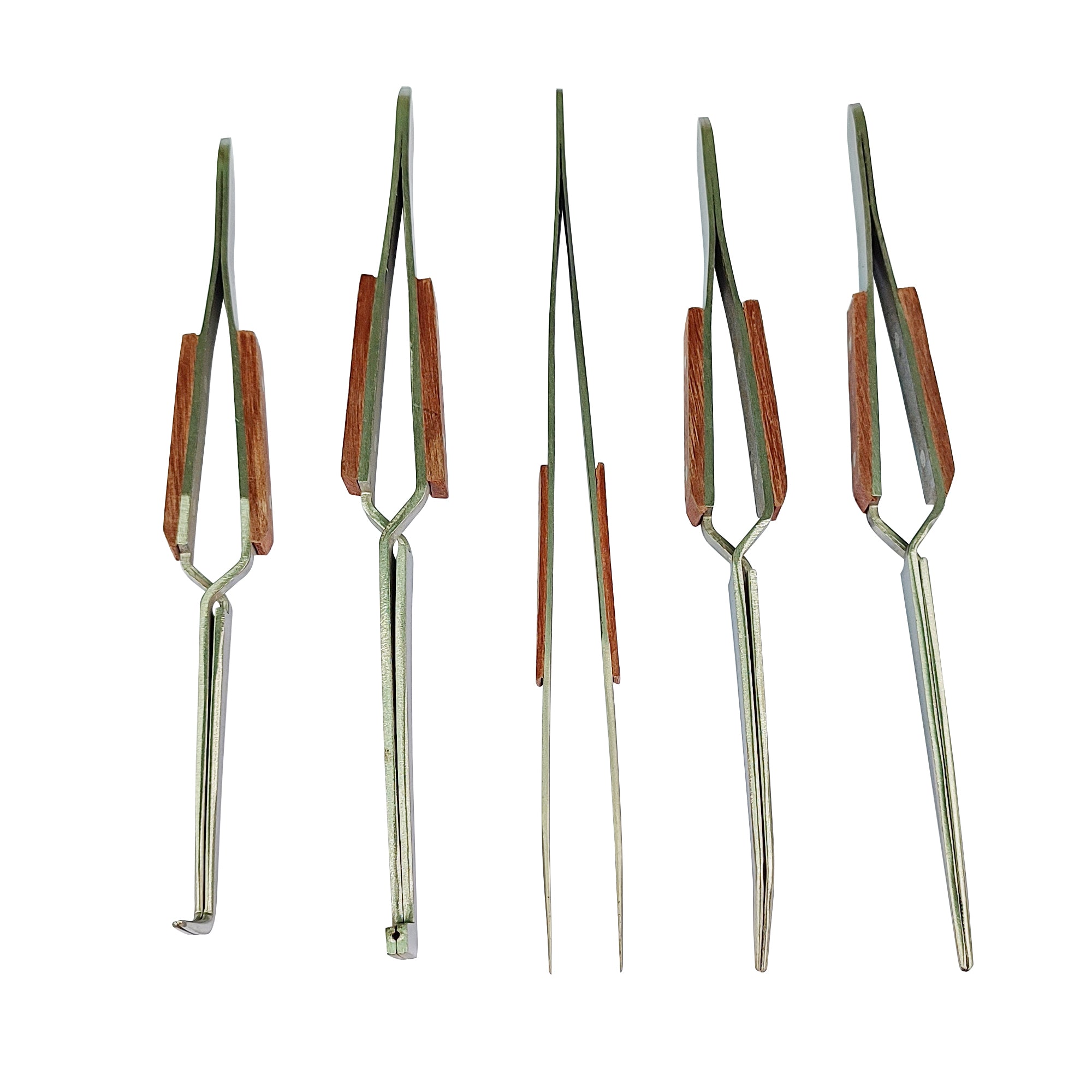 5 Tweezers Jewelry Soldering Fiber Grip Cross Locking Set Bent & Straight Tip