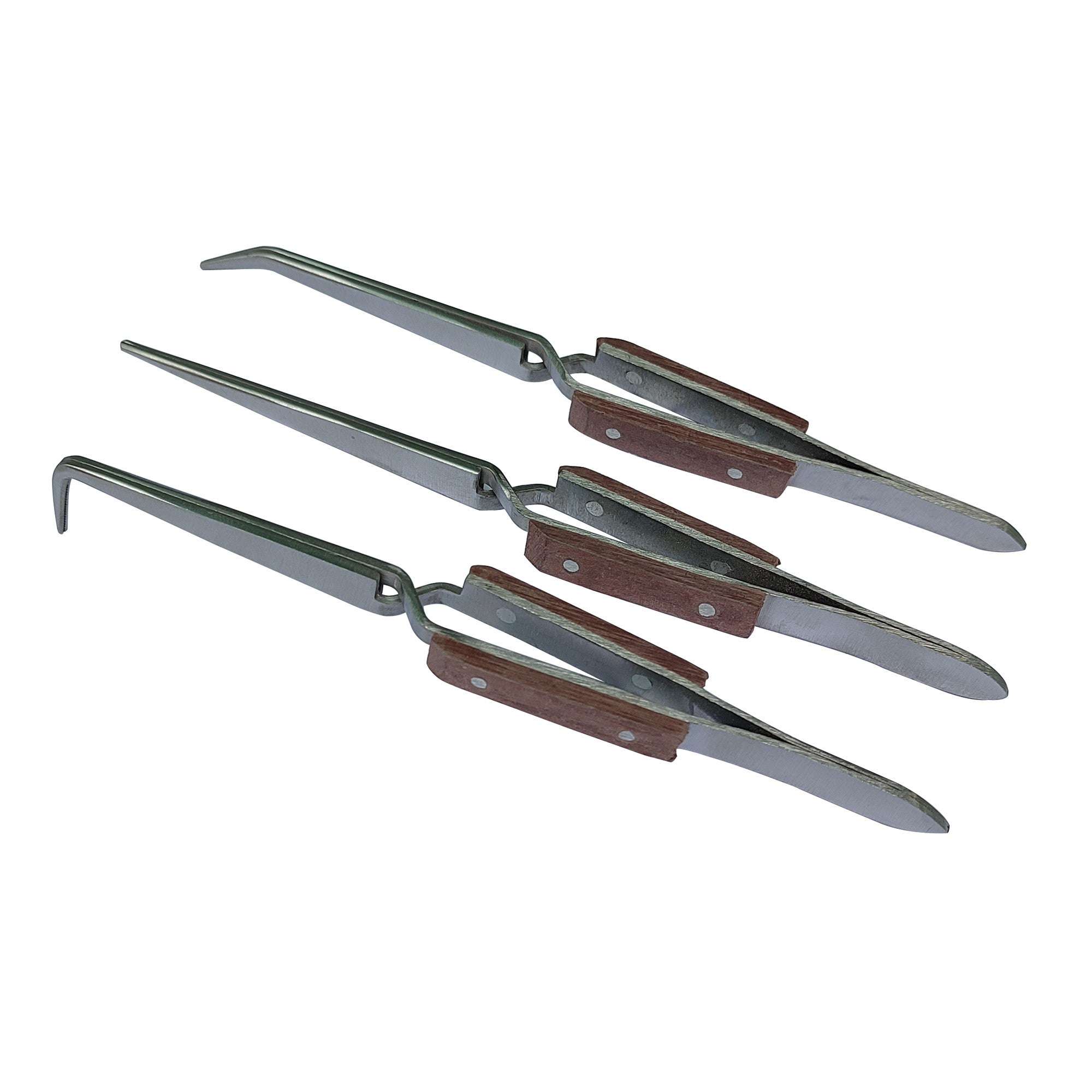 Fiber Grip Tweezers Set of 3 Cross Locking & Straight Soldering Tweezer Jewelers