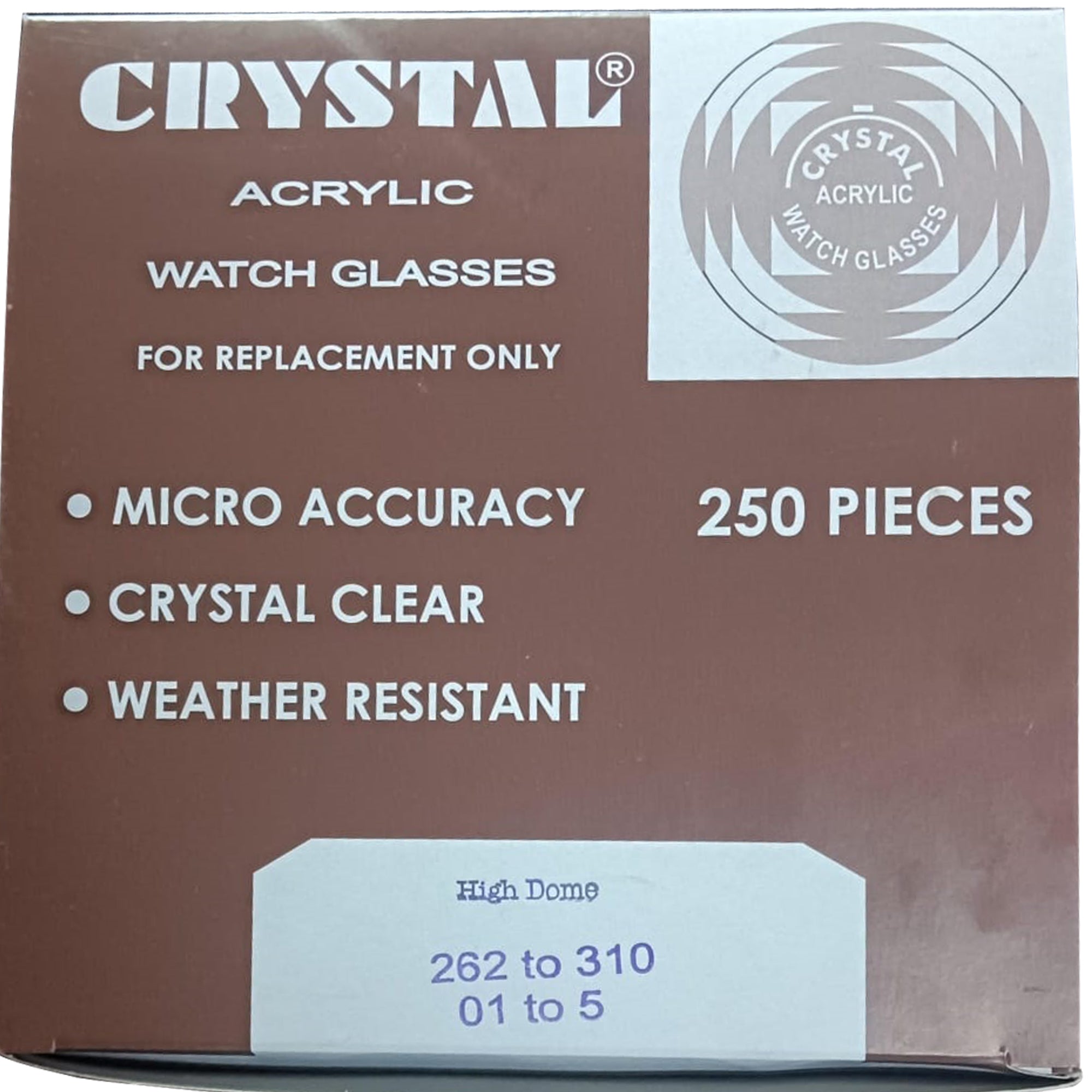 Assortment Watch Crystals 250pcs High Dome Plastic Crystals Size 26.2 to 31.0mm