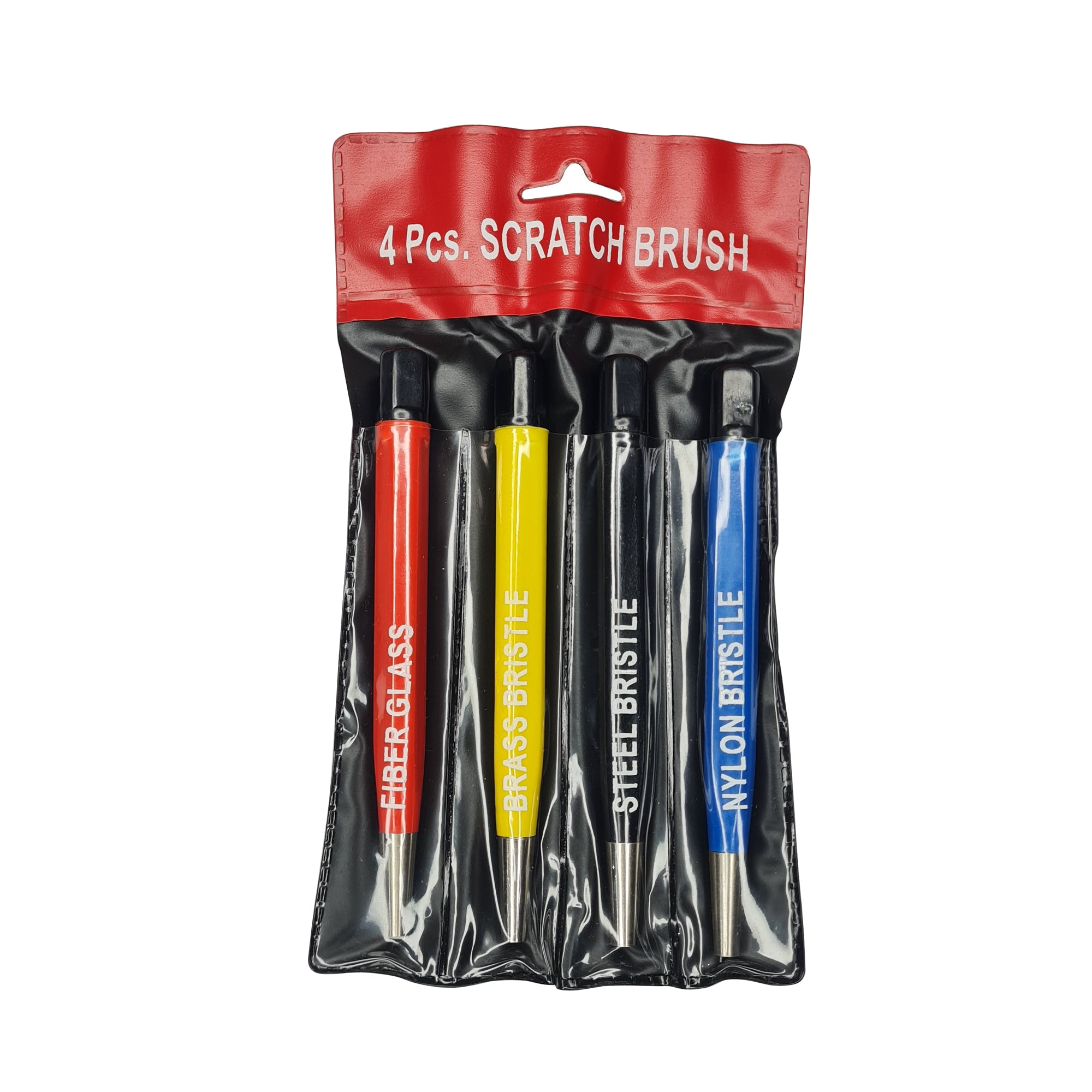 4pc Pen Type 5" Scratch Brush Set - Steel, Brass, Fiber & Nylon Bristles