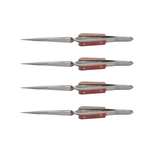 4 Pcs Straight Self Locking Tweezers 6-1/2" Length with Fiber Grip -Jewelry Tool