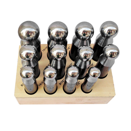 12-Piece Dapping Punches on Wooden Stand - Jewelry Forming Set 12.70mm-25.40mm