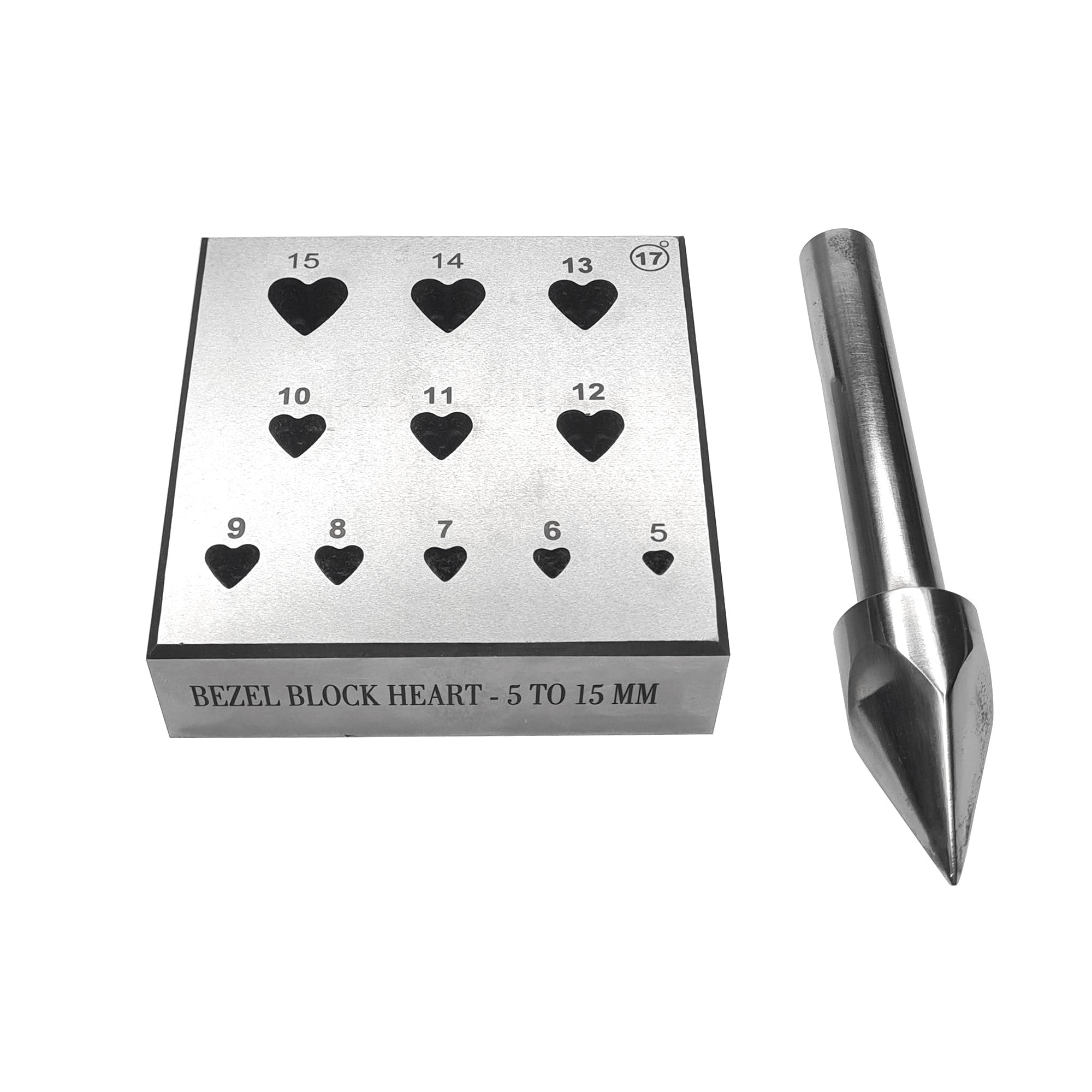 Heart Punch Bezel Block Set with 11 Punches Size 5mm - 15mm