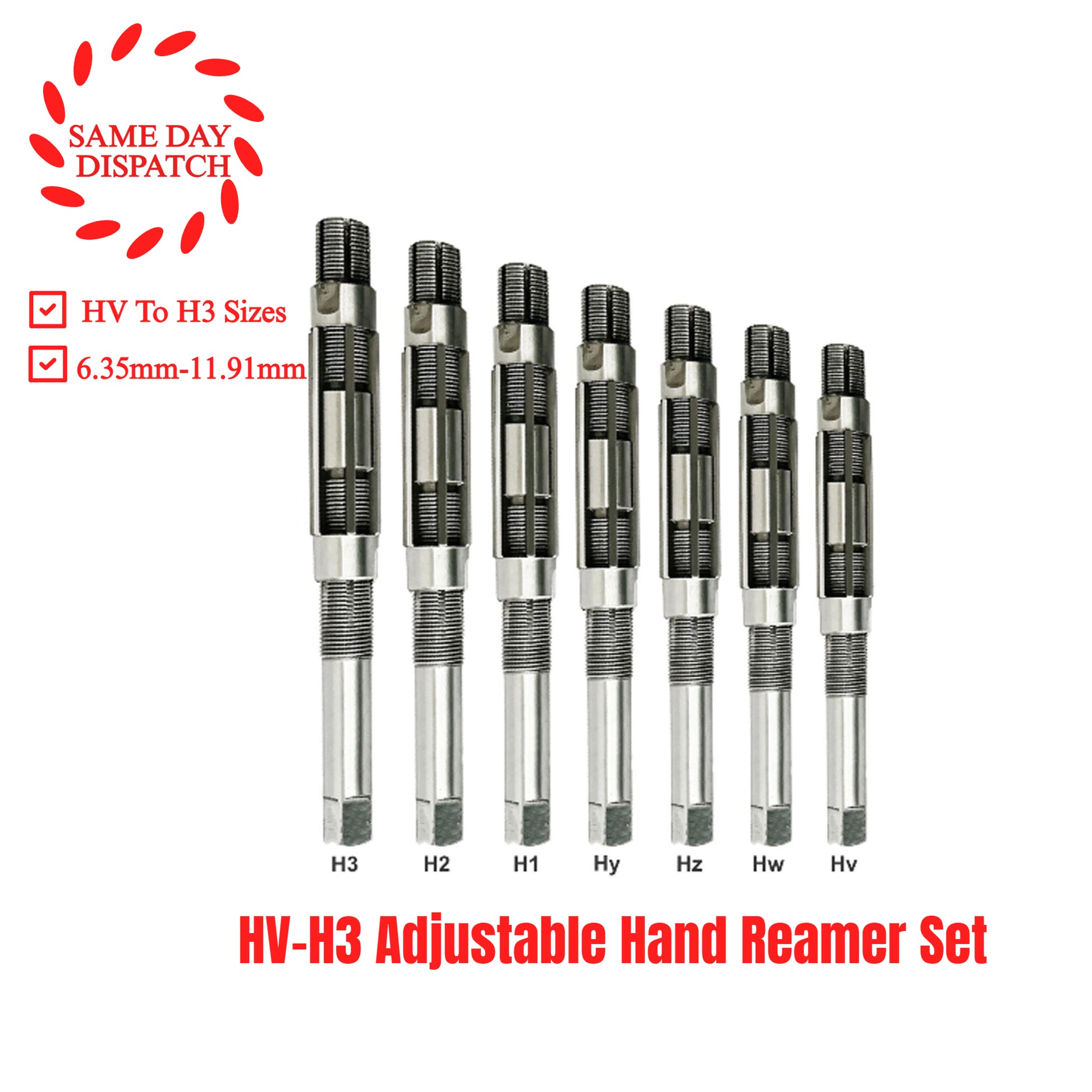 Adjustable Hand Reamer 7 Pcs Set H-V To H3 Sizes 1/4 " To 15/32 "