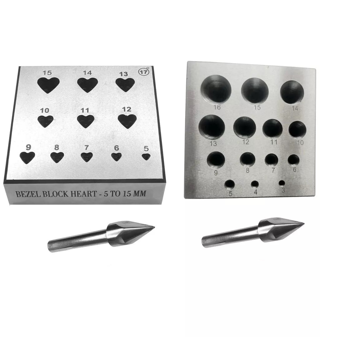 Bezel Block Set of 2 Shapes Heart & Round (5mm-15mm & 3mm-16mm) 17 Degree