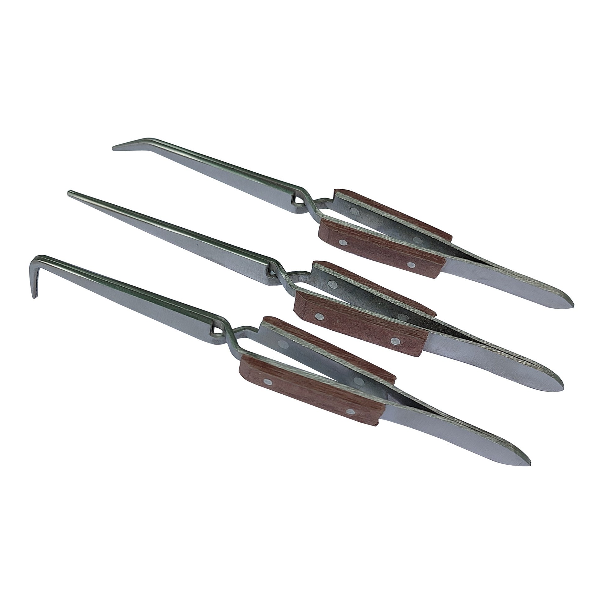 Fiber Grip Tweezers Set of 3 Cross Locking & Straight Soldering Tweezer Jewelers