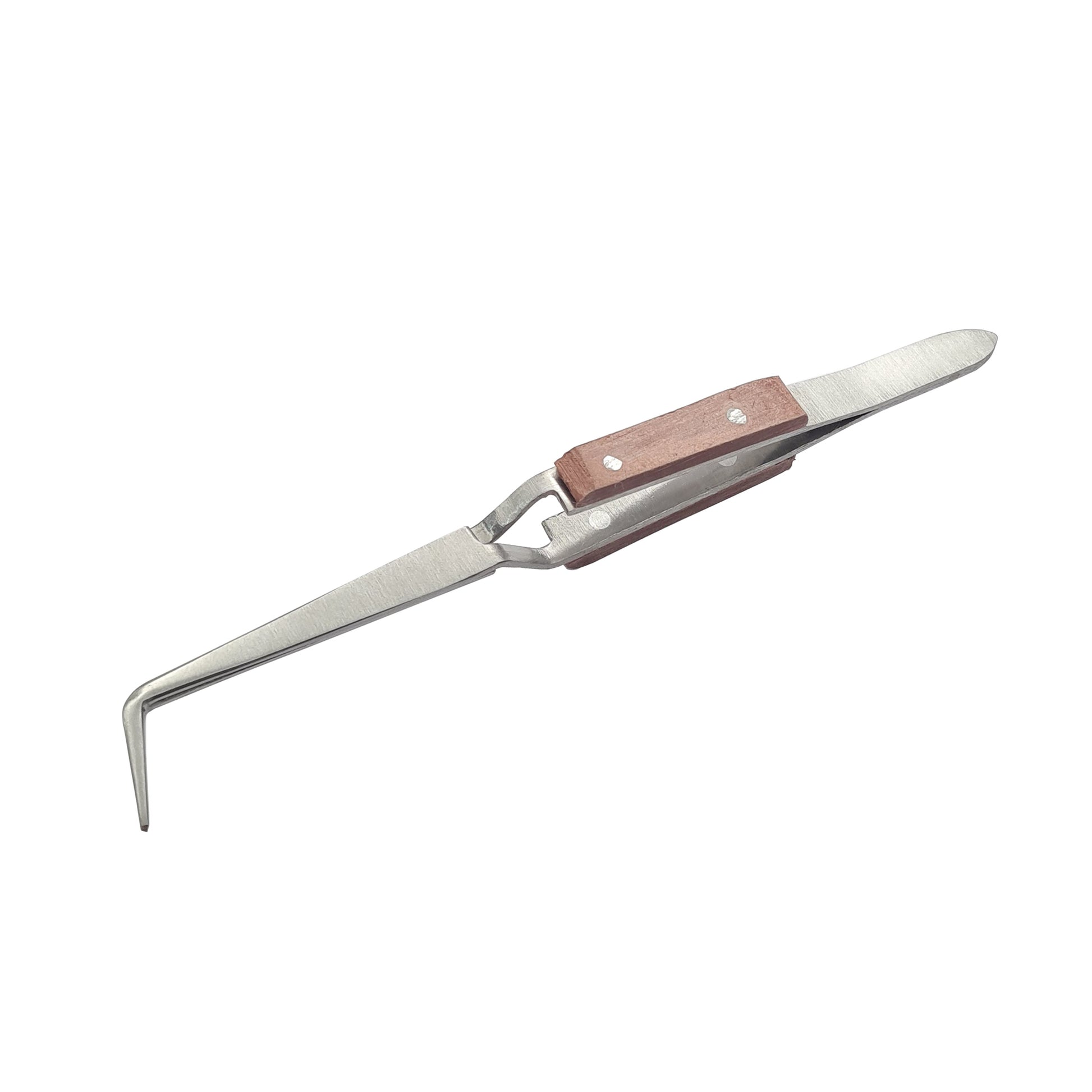 Bent Tip L - Shape 90° Cross & Self Locking Tweezer with Fiber Grip - Soldering