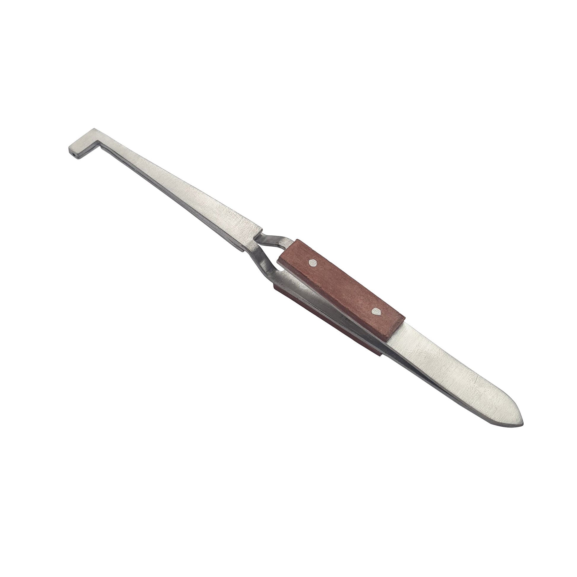 Bent with Hole L - Shape 90° Cross & Self Locking Tweezer with Fiber Grip