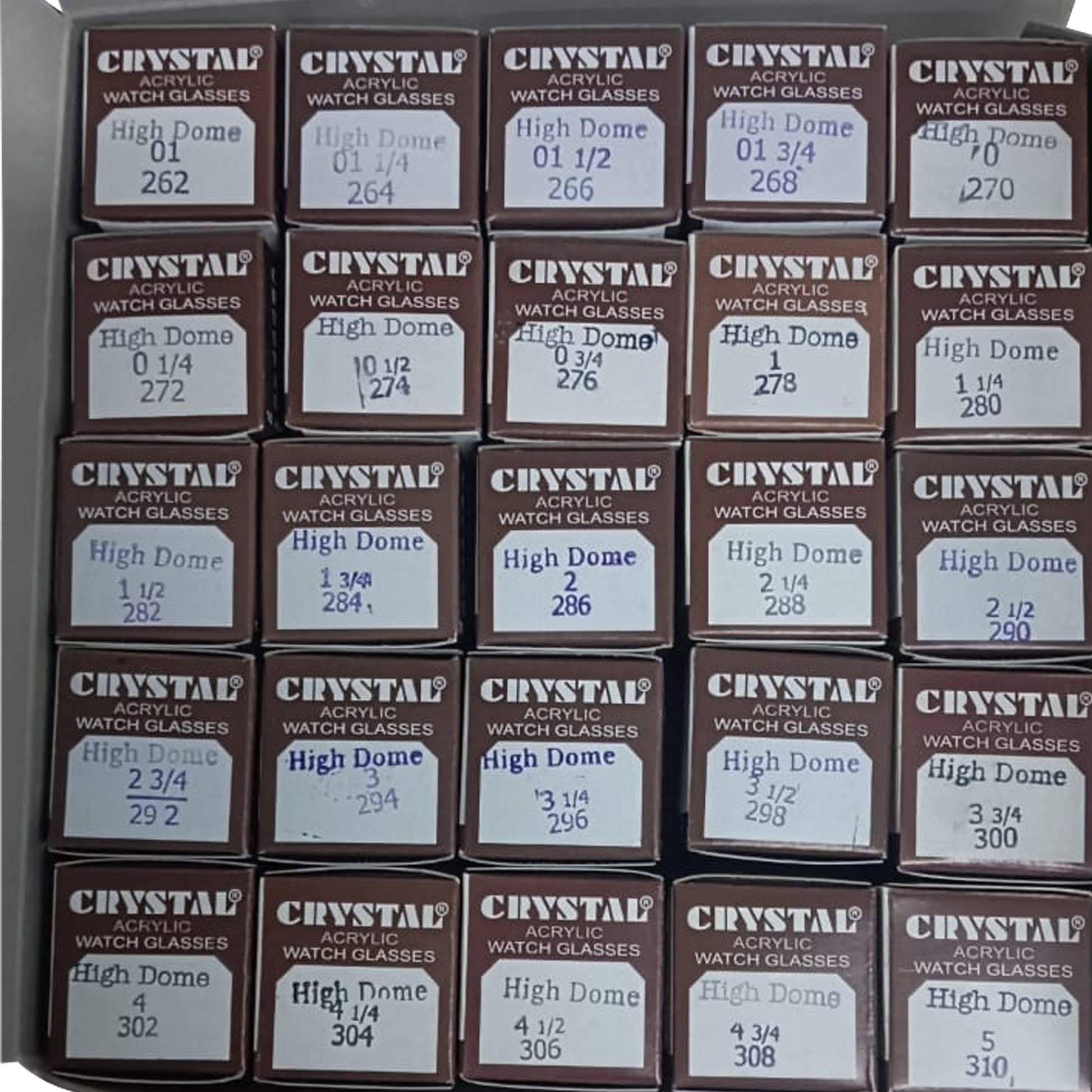 Assortment Watch Crystals 250pcs High Dome Plastic Crystals Size 26.2 to 31.0mm