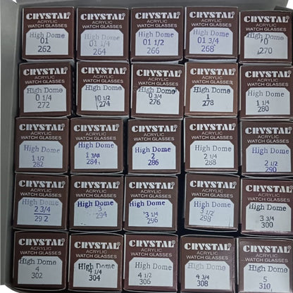 Assortment Watch Crystals 250pcs High Dome Plastic Crystals Size 26.2 to 31.0mm