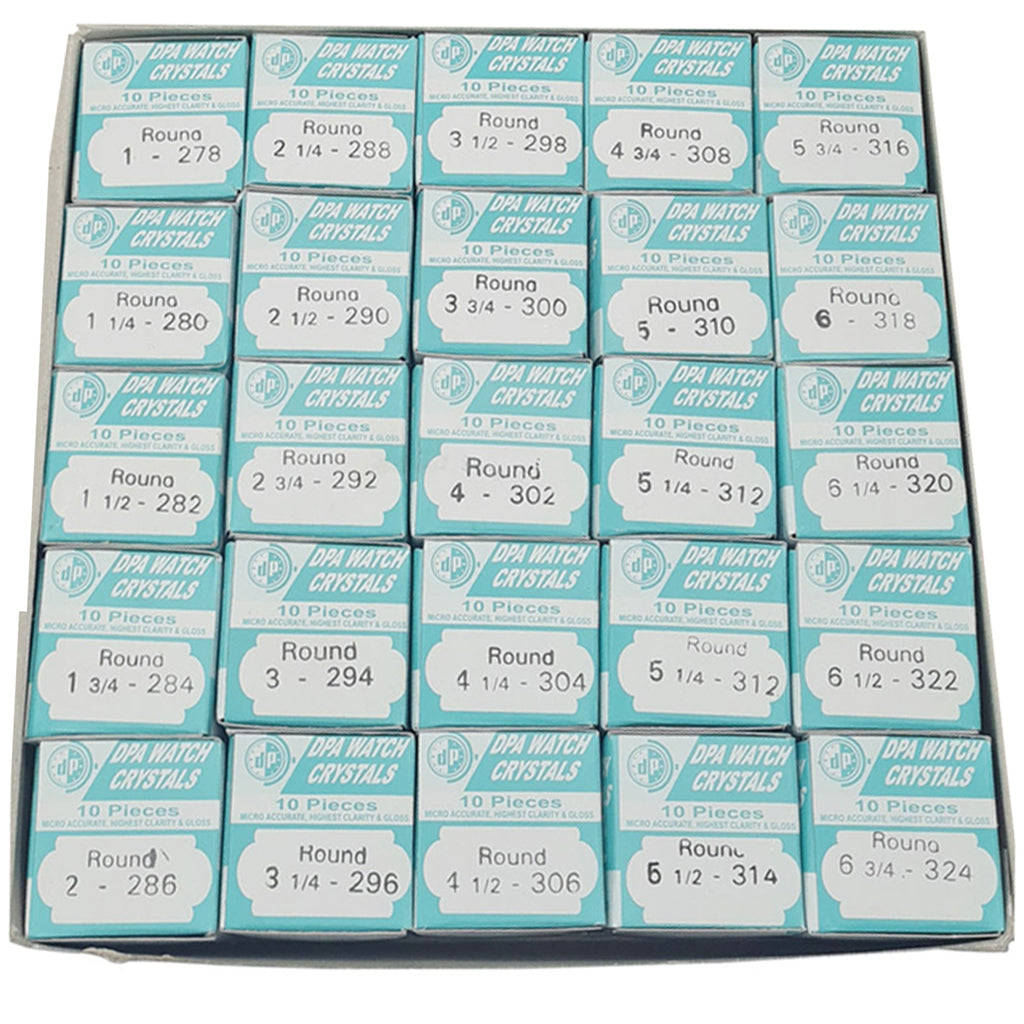 Assortment High Dome Plastic Deluxe Watch Crystals 250 Pieces Size 27.8mm-32.4mm