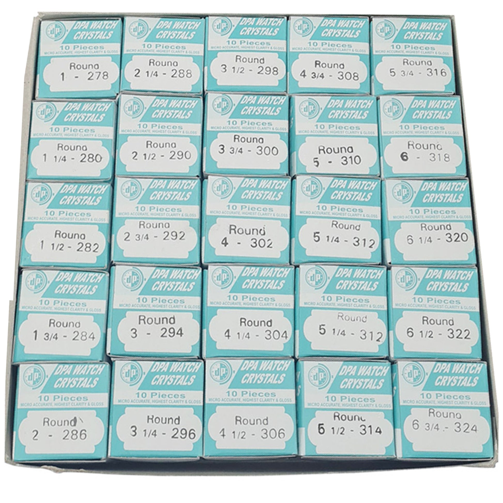 Assortment High Dome Plastic Deluxe Watch Crystals 250 Pieces Size 27.8mm-32.4mm