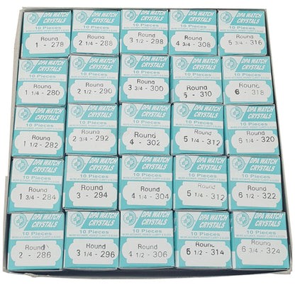 Assortment High Dome Plastic Deluxe Watch Crystals 250 Pieces Size 27.8mm-32.4mm
