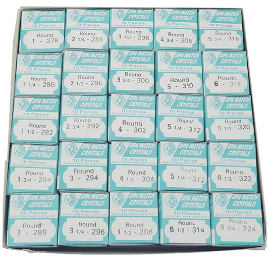 Assortment High Dome Plastic Deluxe Watch Crystals 250 Pieces Size 27.8mm-32.4mm