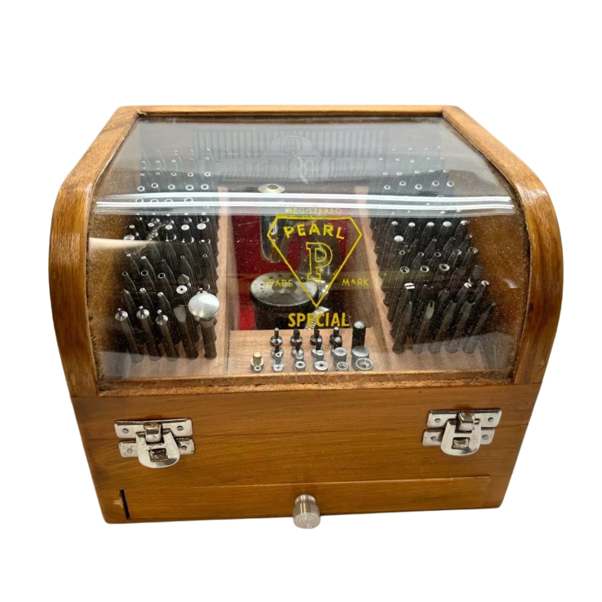 Punch Box Pearl, Set of 120 with Riveting Stakes - Punches in Wooden Box