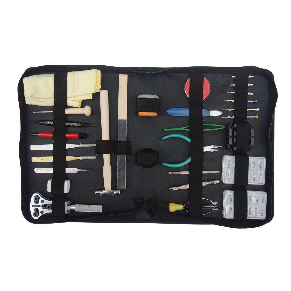 28 Pieces Deluxe Watch Repair Tool Kit Set Watchmaking with Leather Case