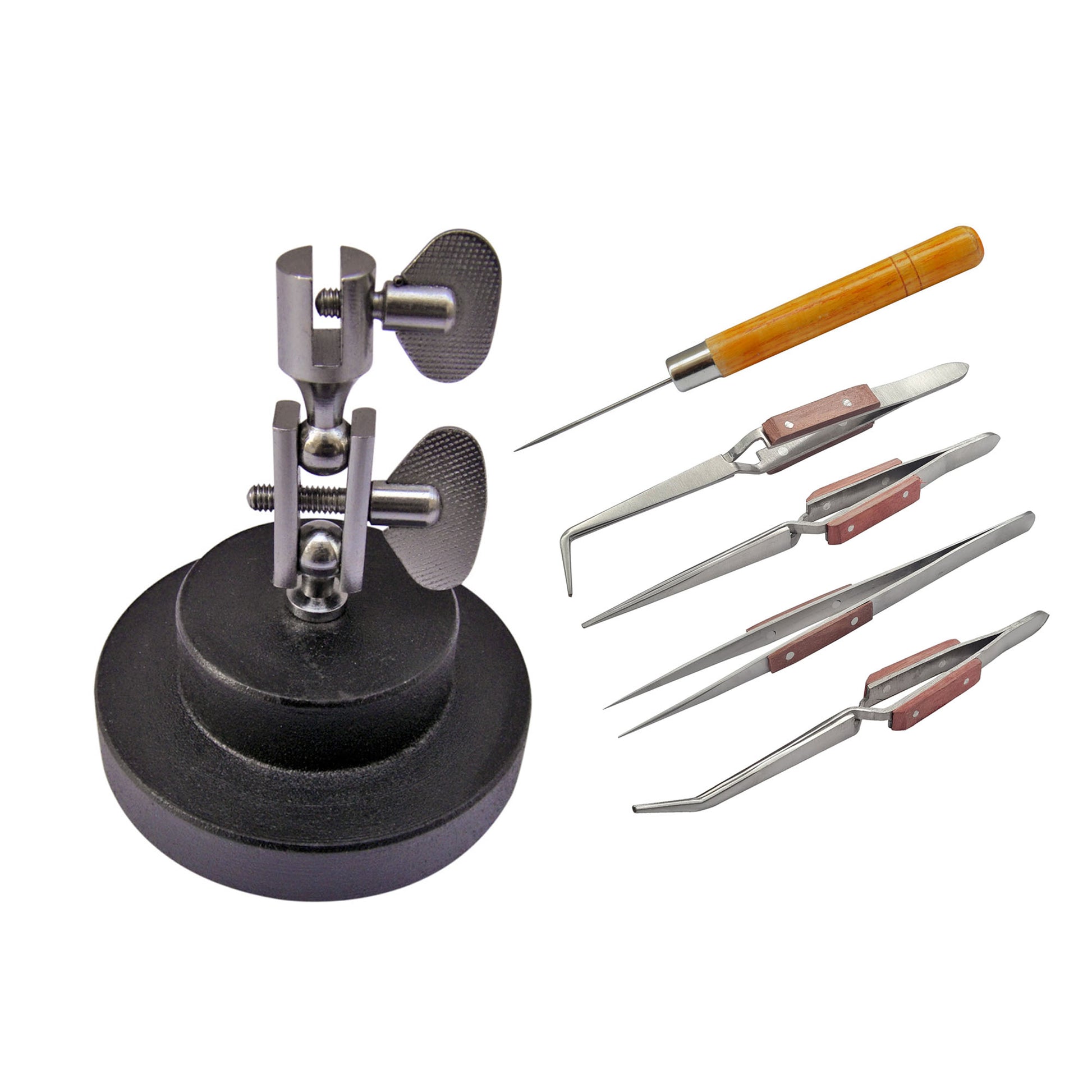 3rd Hand Base with 4 Pc Tweezers Soldering Cross Locking & 1 Soldering Pick