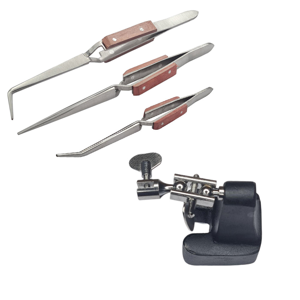 3rd Hand Horseshoe Heavy Base 3-Fiber Grip Tweezers Cross Locking-Soldering Tool