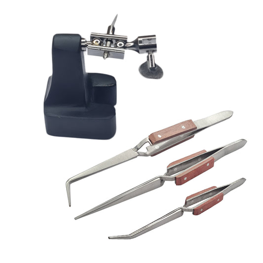 3rd Hand Horseshoe Heavy Base 3-Fiber Grip Tweezers Cross Locking-Soldering Tool