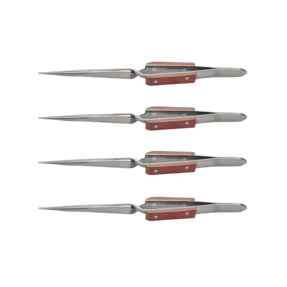 4 Pcs Straight Self Locking Tweezers 6-1/2" Length with Fiber Grip -Jewelry Tool