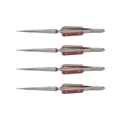 4 Pcs Straight Self Locking Tweezers 6-1/2" Length with Fiber Grip -Jewelry Tool