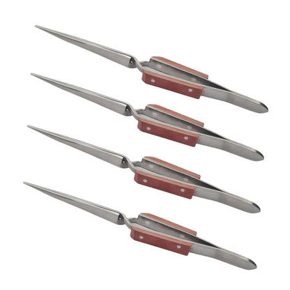 4 Pcs Straight Self Locking Tweezers 6-1/2" Length with Fiber Grip -Jewelry Tool