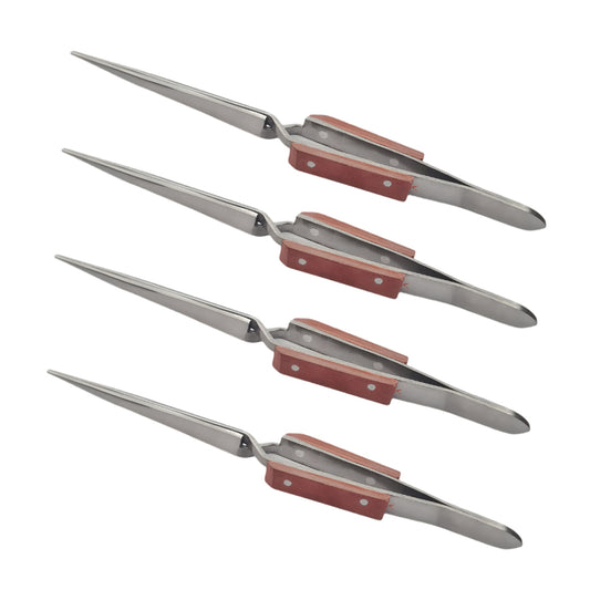 4 Pcs Straight Self Locking Tweezers 6-1/2" Length with Fiber Grip -Jewelry Tool