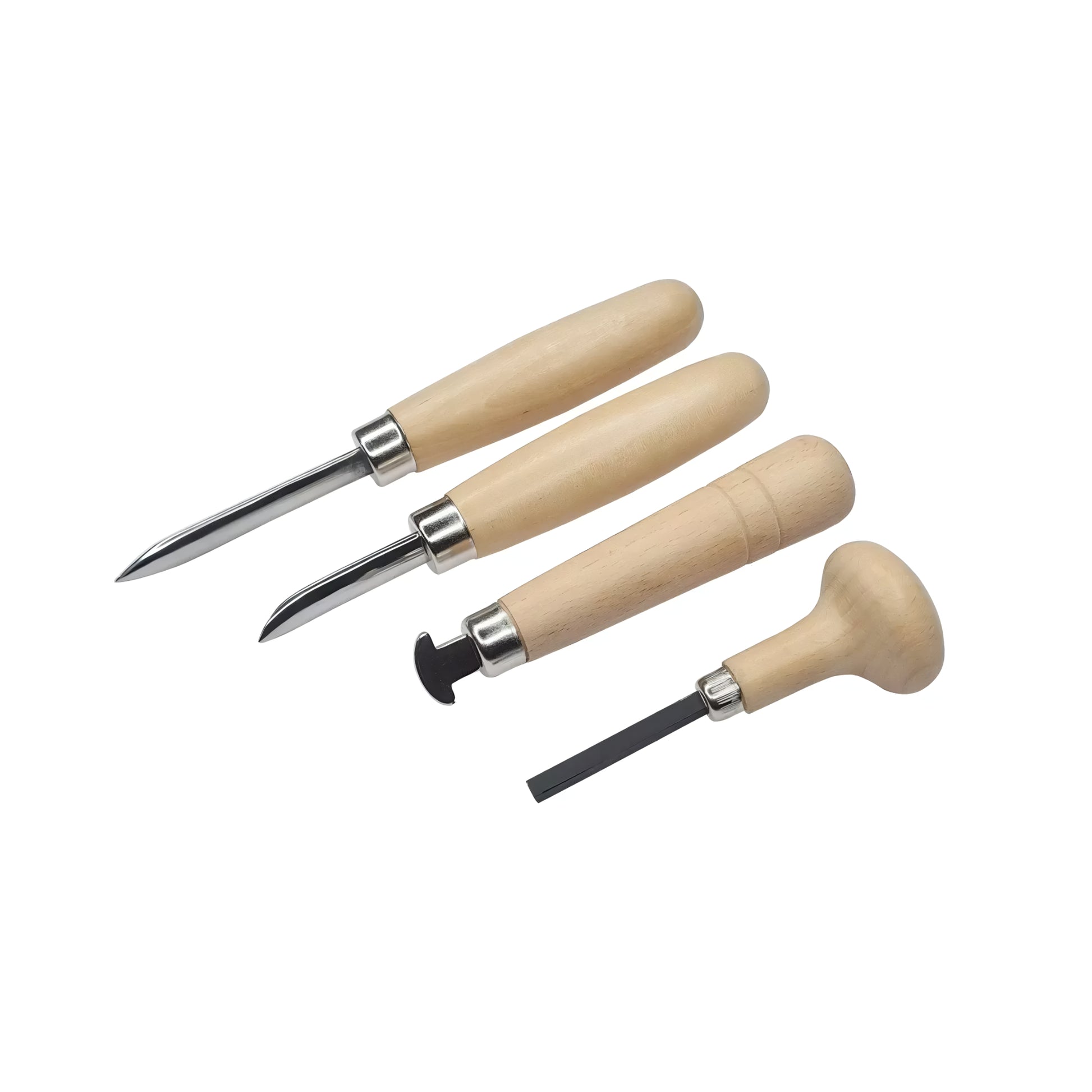 4 Stone Setting Tools Set - Bezel Roller & Pusher Straight & Curved Burnishers