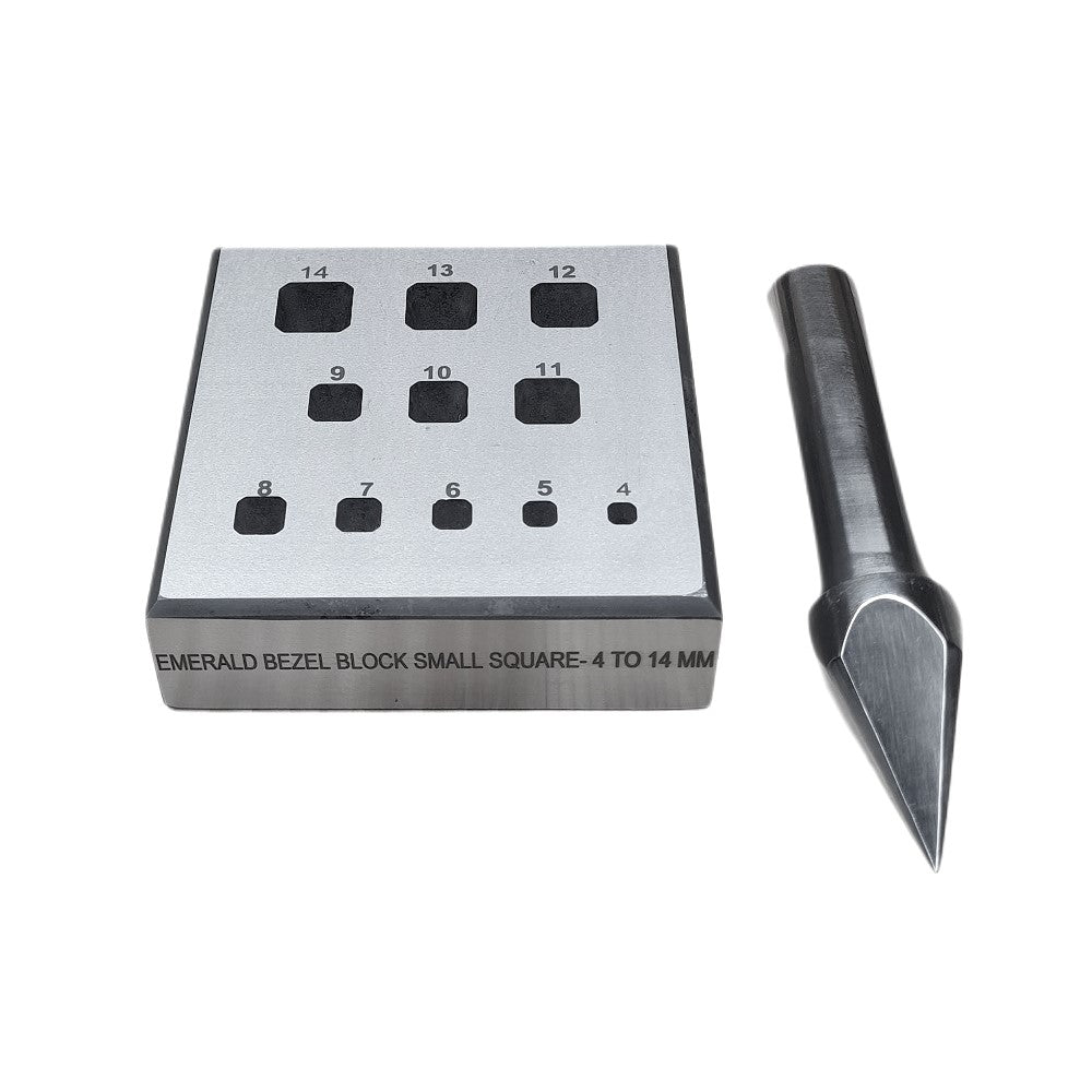 Square Chamfered Shape Bezel Forming Block Set with 17 Degree Punch 4mm to 14mm