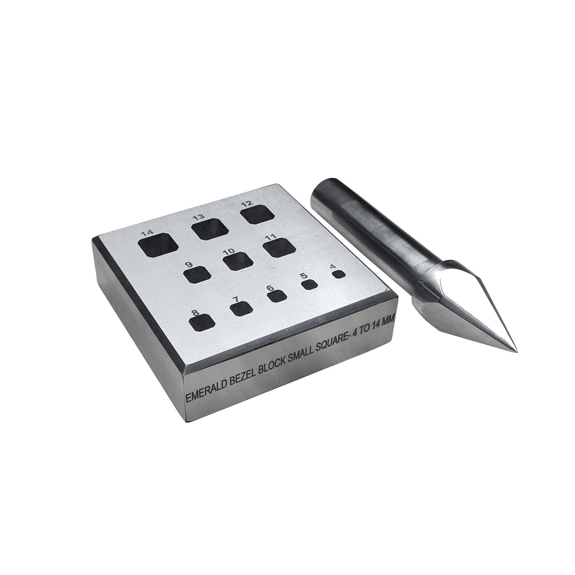 Square Chamfered Shape Bezel Forming Block Set with 17 Degree Punch 4mm to 14mm
