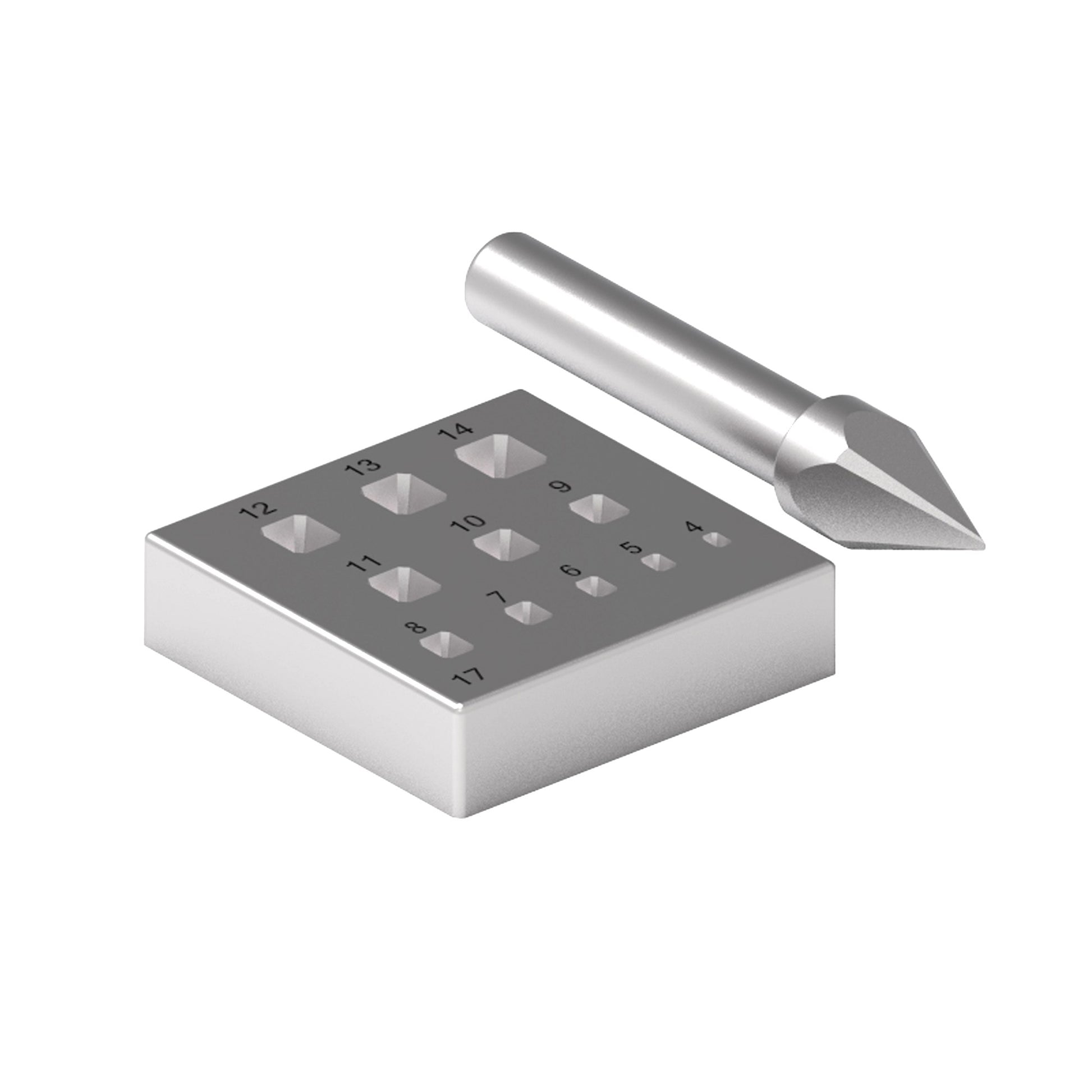 Rectangular Chamfered Bezel Forming Block Set with 17 Degree Punch 4mm to 14mm