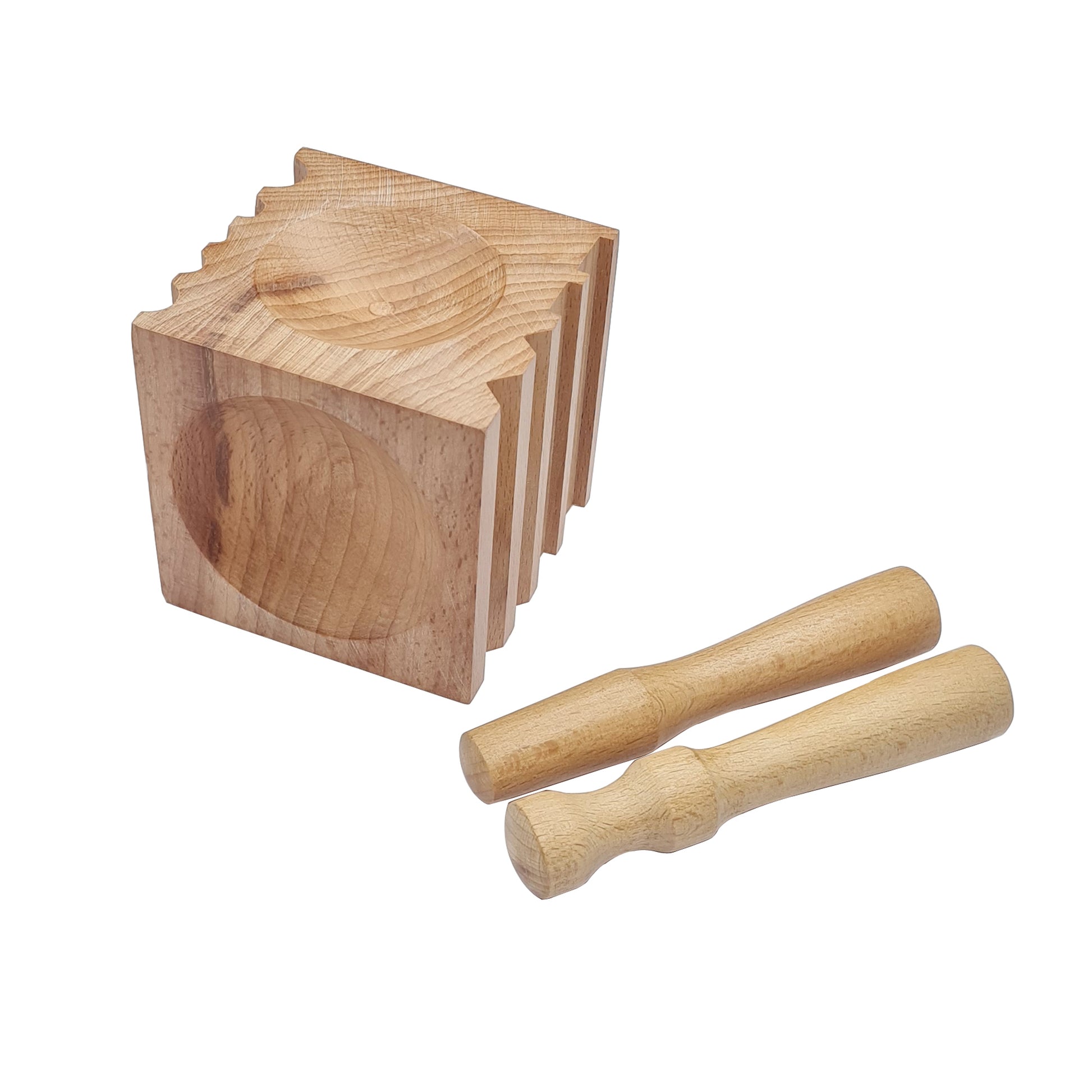 2.1/2" x 2.1/2" x 2.1/2" Wood Doming Block w/ 2 Punches Jewelry Forming Dapping