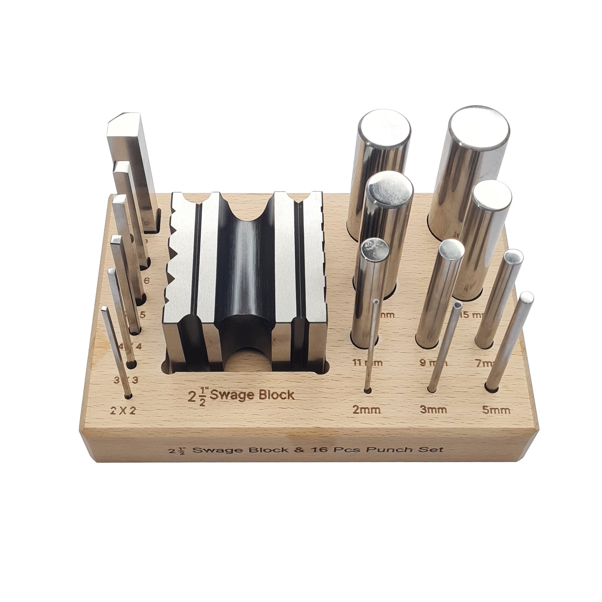 Steel Swage Block with 16 Punch Set With Wooden Stand - Jewelry Making Tool