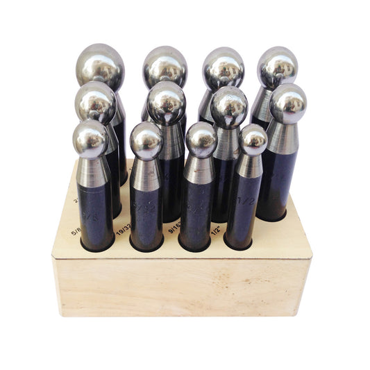 12-Piece Dapping Punches on Wooden Stand - Jewelry Forming Set 12.70mm-25.40mm