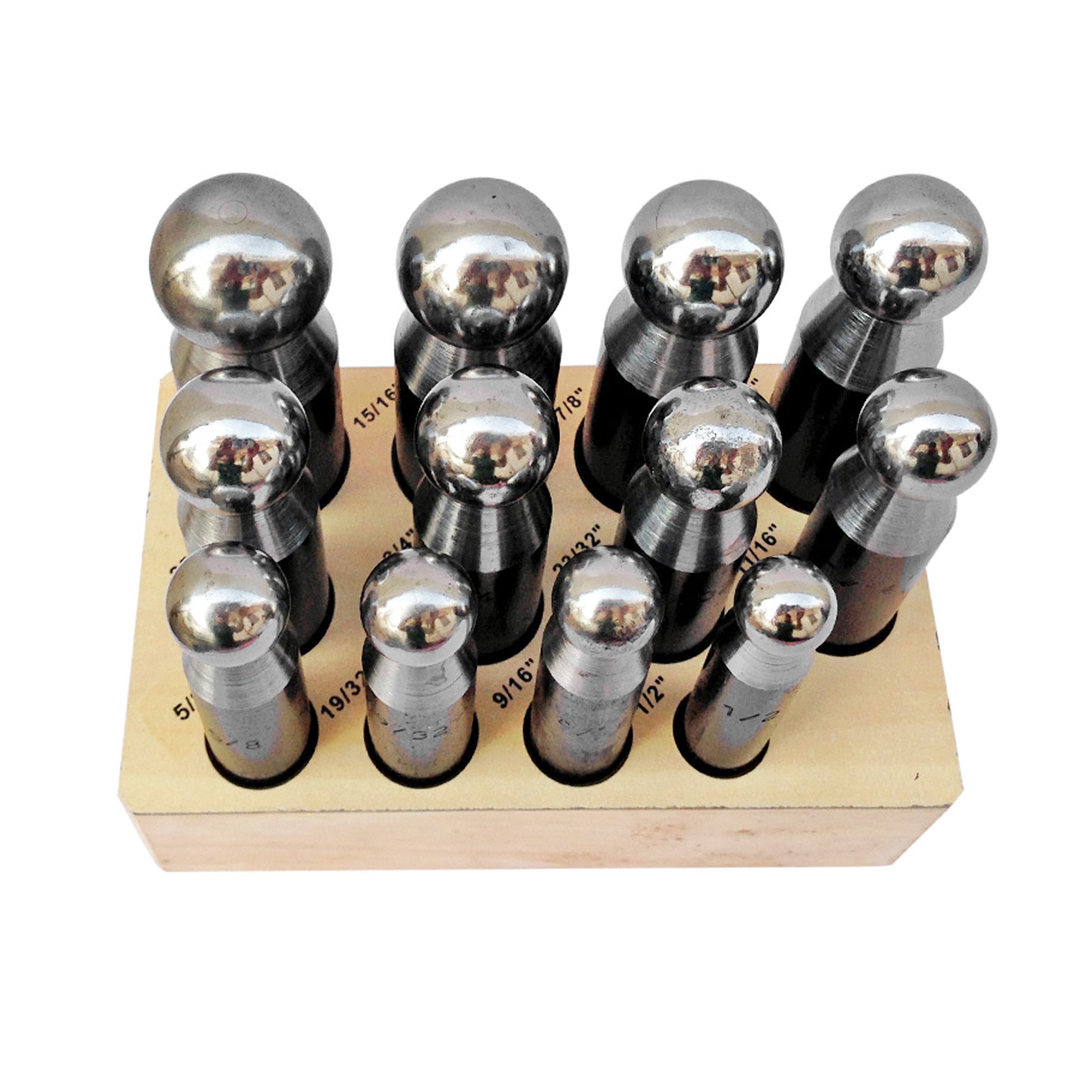12-Piece Dapping Punches on Wooden Stand - Jewelry Forming Set 12.70mm-25.40mm