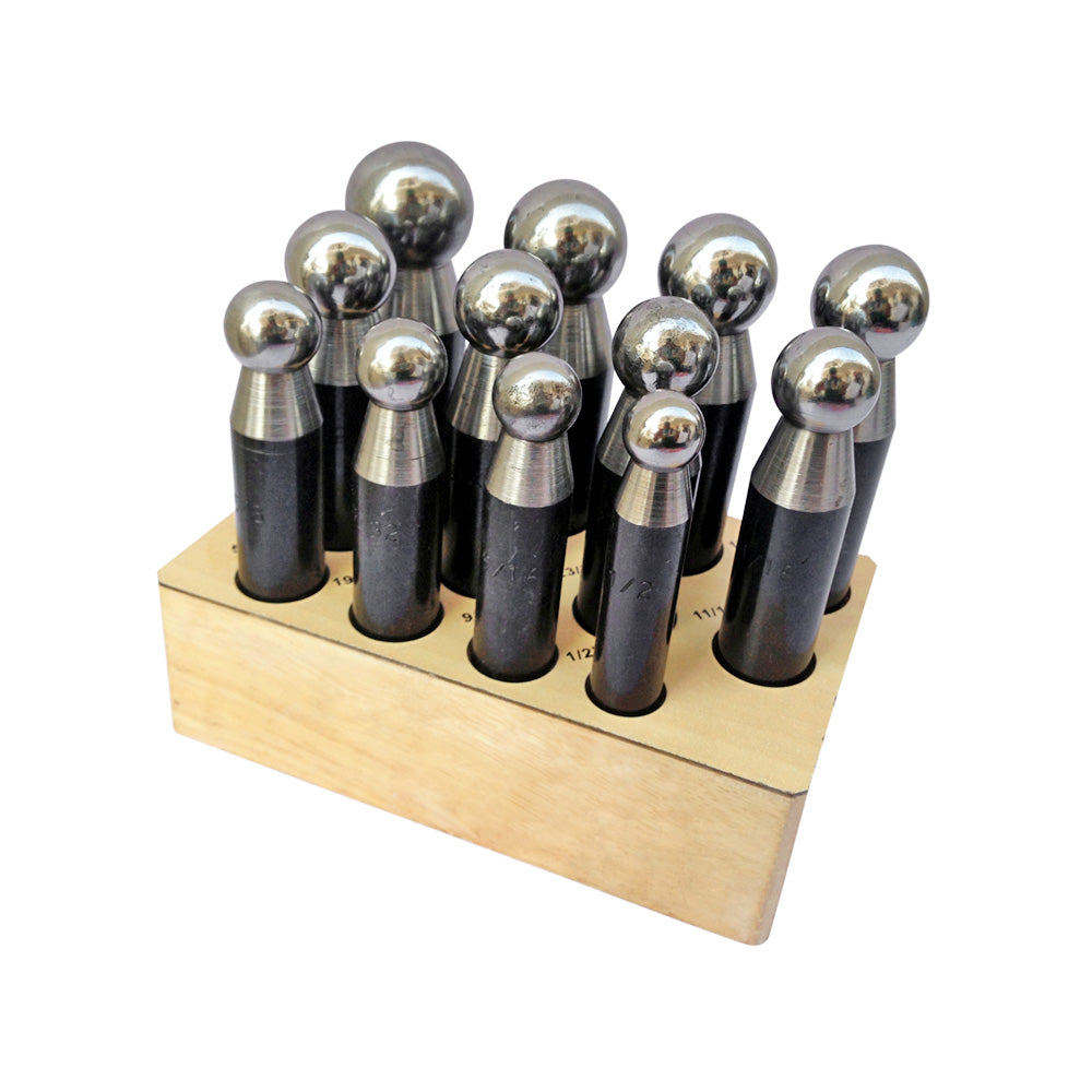 12-Piece Dapping Punches on Wooden Stand - Jewelry Forming Set 12.70mm-25.40mm