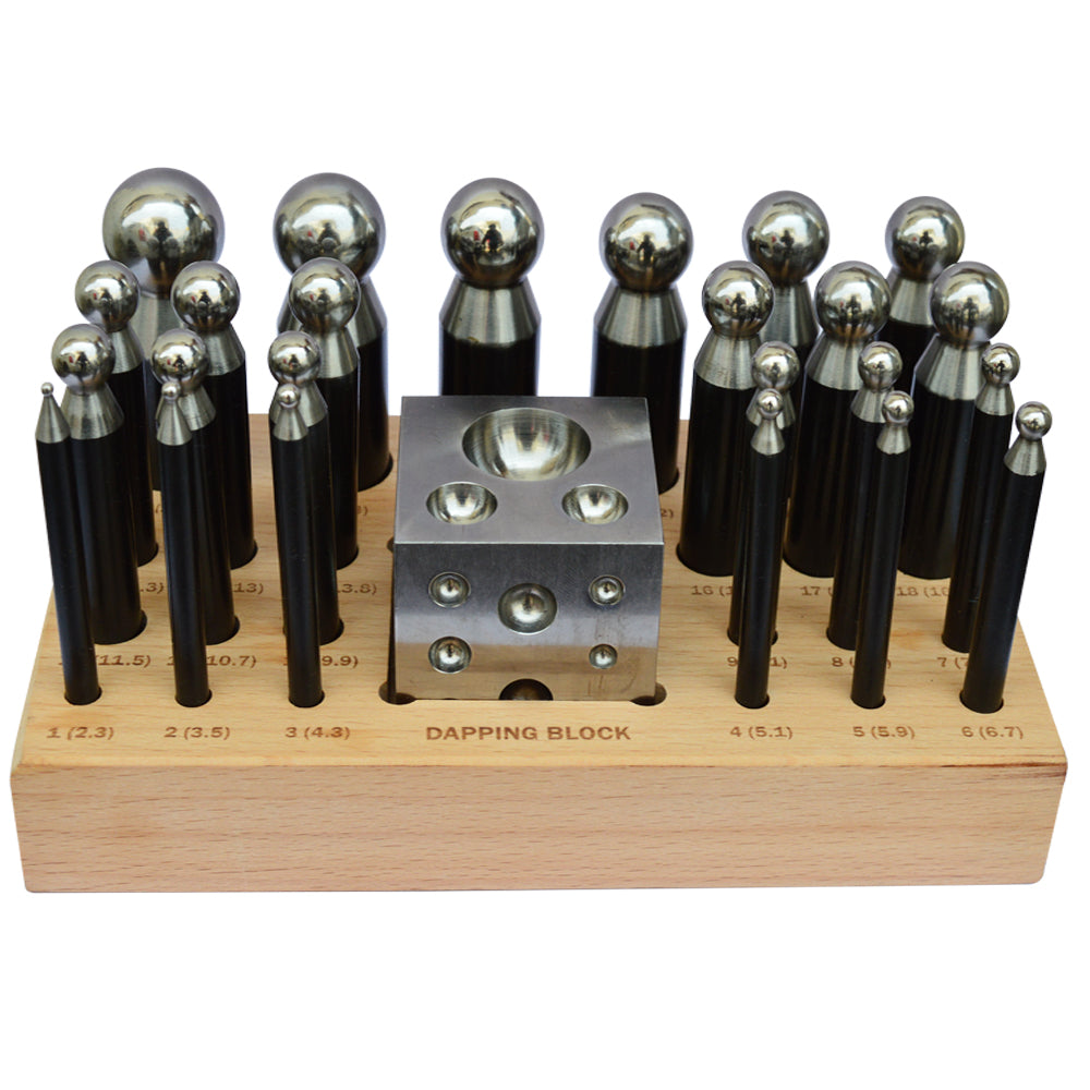 26-Piece Dapping Kit Doming Punch Block - Jewelry Forming Form Set 2.3mm-25mm