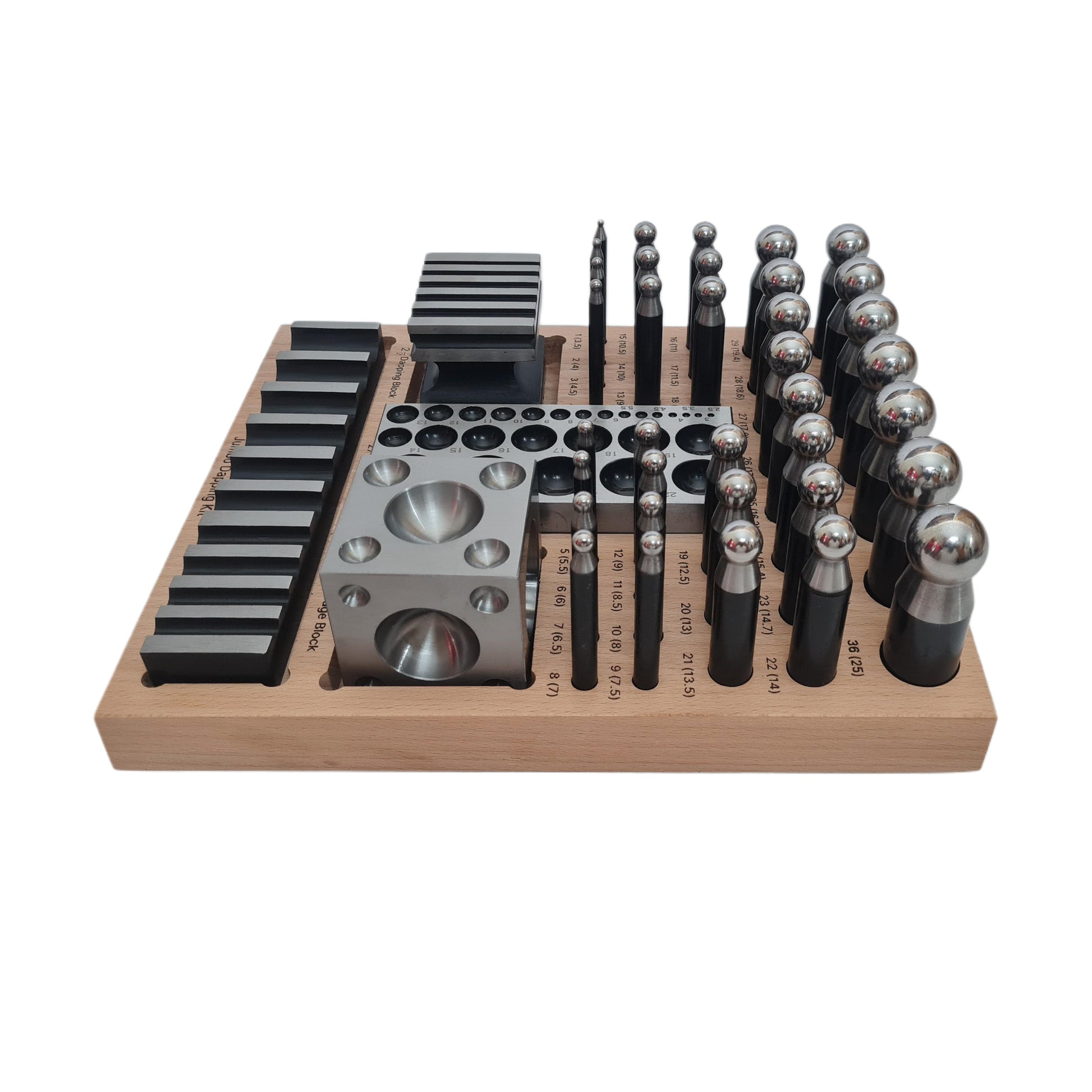 Complete Steel Metal Jewelry Supreme Dapping Doming Punch Set Wooden Base Tool