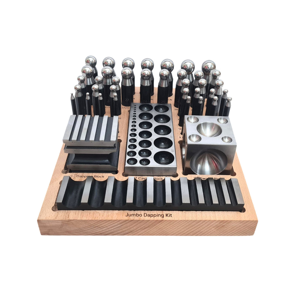Complete Steel Metal Jewelry Supreme Dapping Doming Punch Set Wooden Base Tool