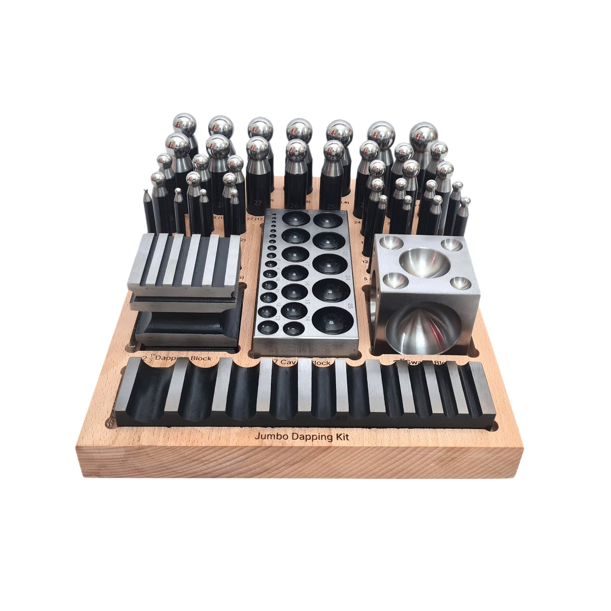 Complete Steel Metal Jewelry Supreme Dapping Doming Punch Set Wooden Base Tool