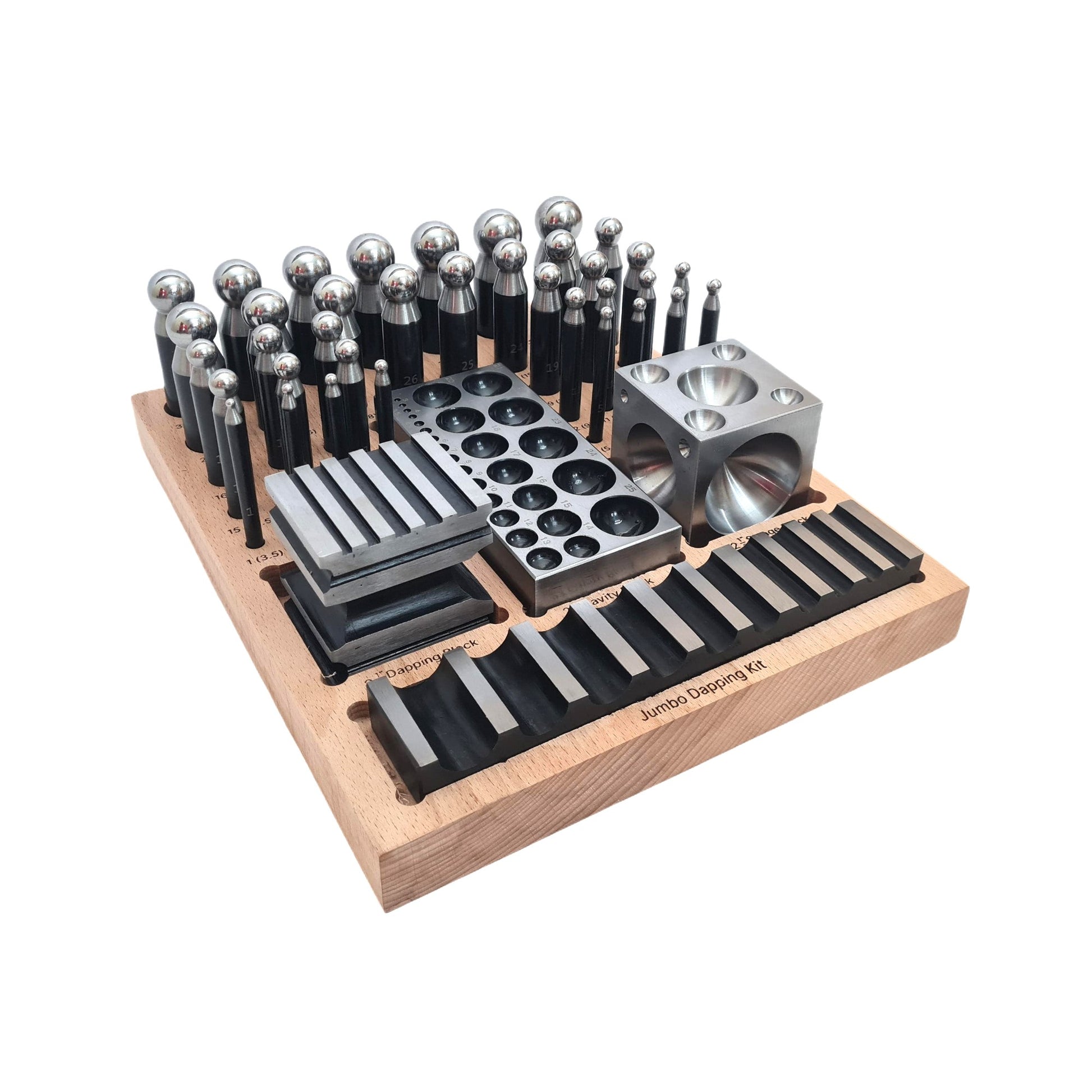 Complete Steel Metal Jewelry Supreme Dapping Doming Punch Set Wooden Base Tool