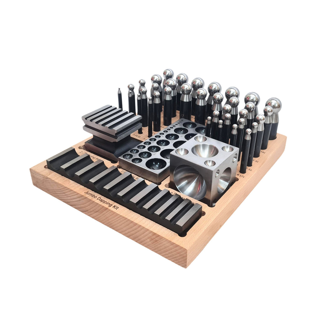 Complete Steel Metal Jewelry Supreme Dapping Doming Punch Set Wooden Base Tool