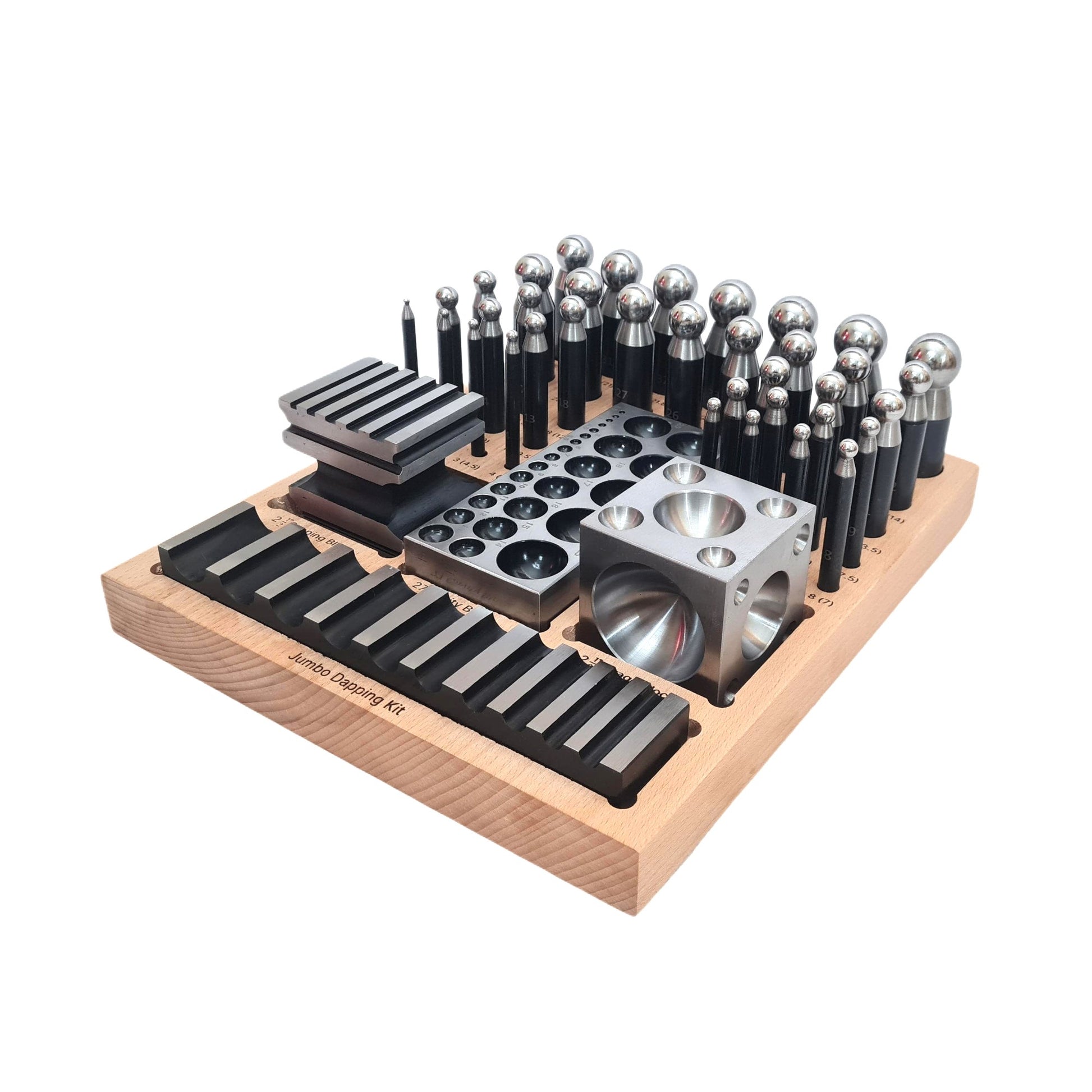 Complete Steel Metal Jewelry Supreme Dapping Doming Punch Set Wooden Base Tool