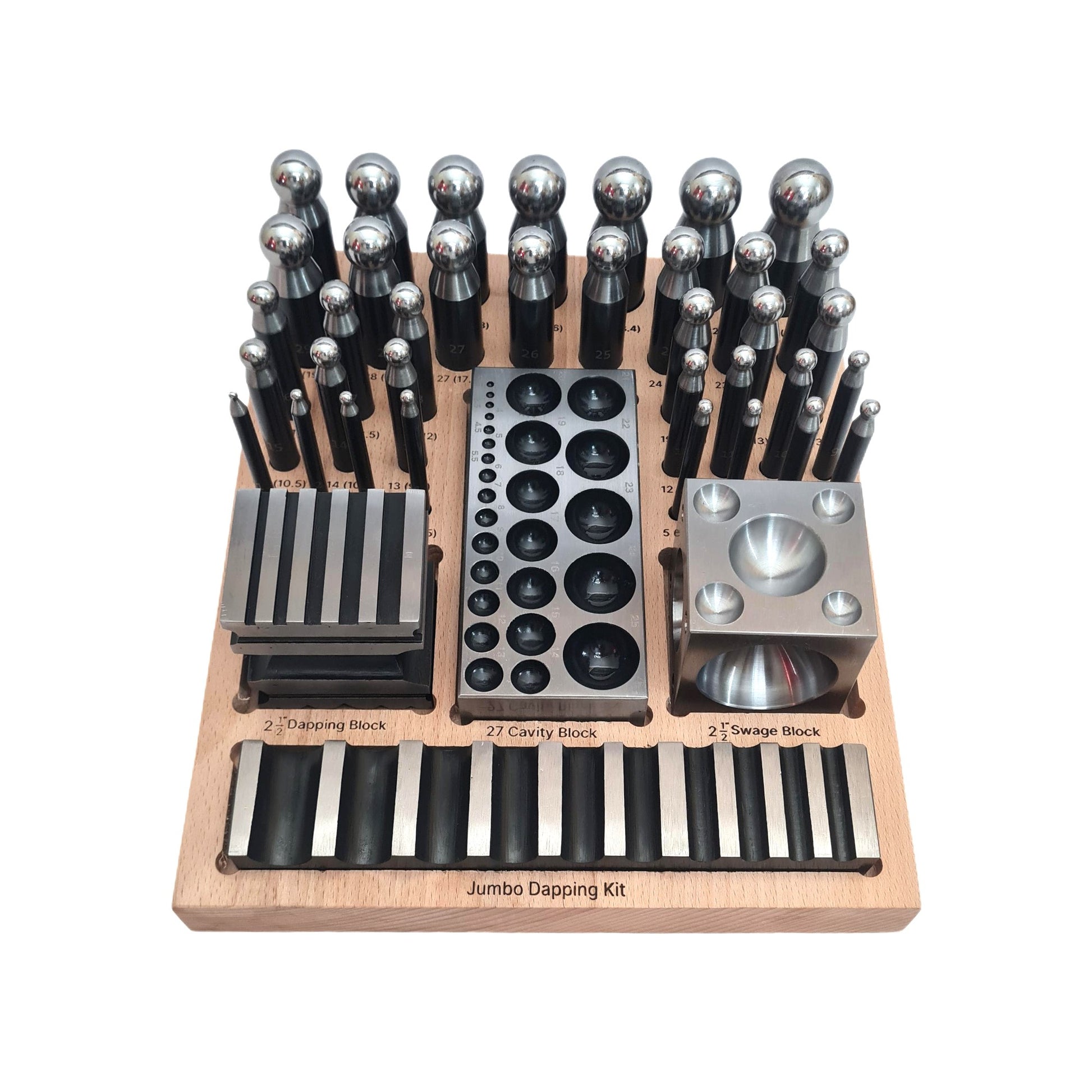 Complete Steel Metal Jewelry Supreme Dapping Doming Punch Set Wooden Base Tool