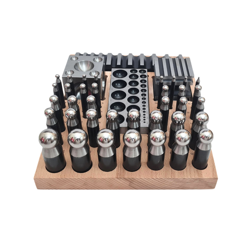 Complete Steel Metal Jewelry Supreme Dapping Doming Punch Set Wooden Base Tool