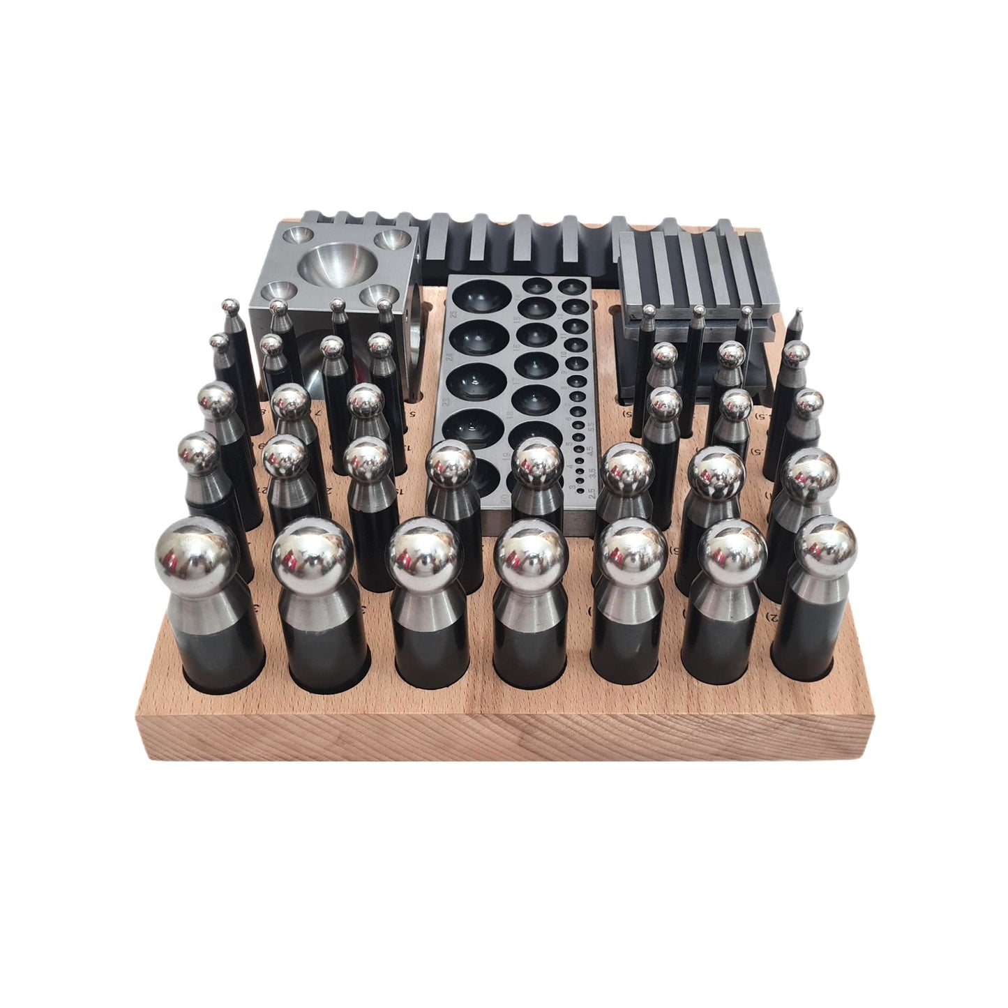 Complete Steel Metal Jewelry Supreme Dapping Doming Punch Set Wooden Base Tool