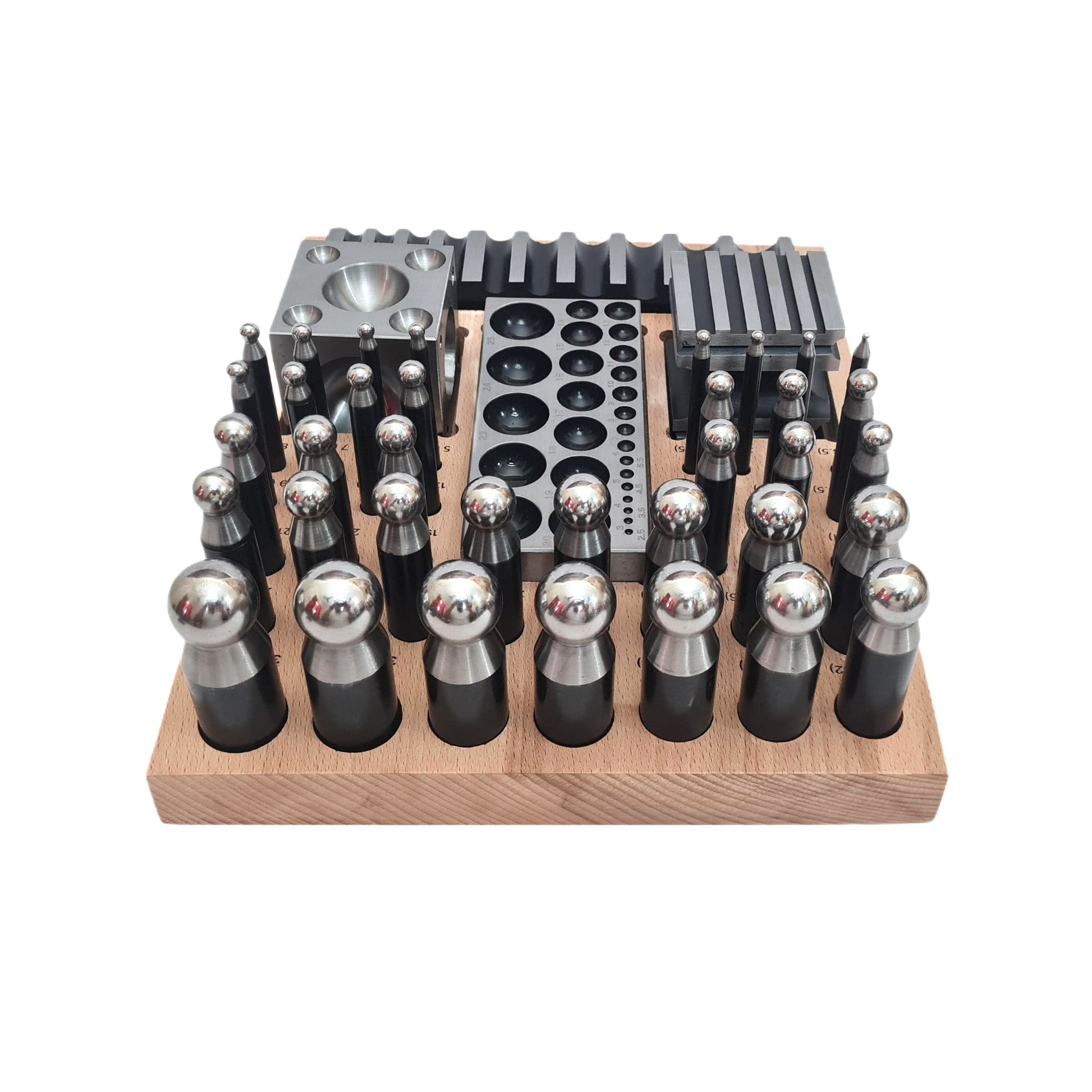 Complete Steel Metal Jewelry Supreme Dapping Doming Punch Set Wooden Base Tool