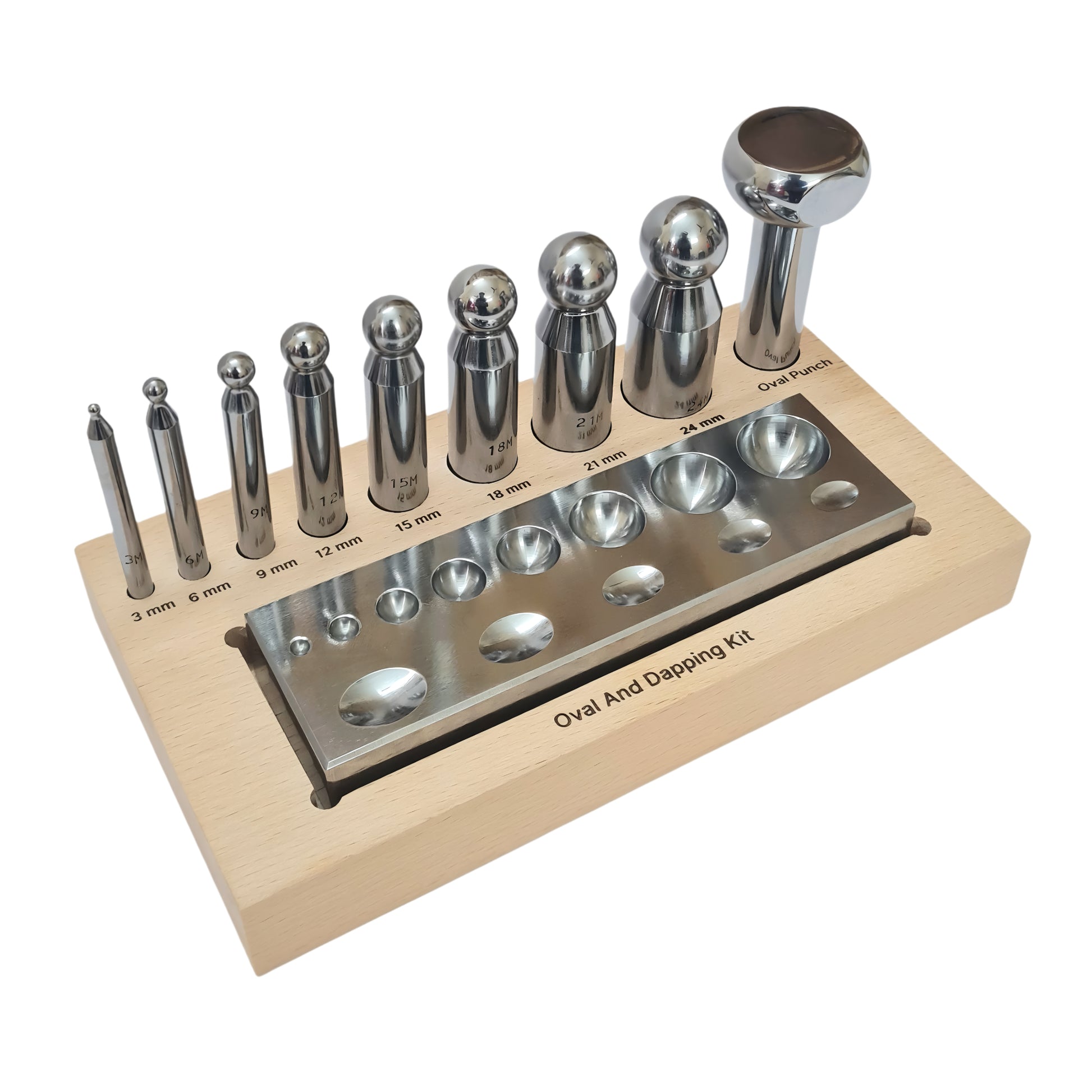 Oval & Round Dapping Set 9 Piece On Wooden Base - Jewelry Making Tool