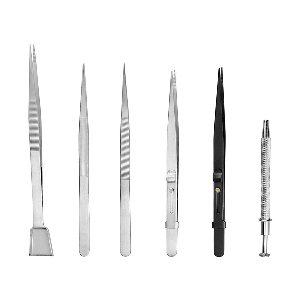 6Pc Stainless Steel Diamond Tweezers Set with Pouch - Jewelry Gemstone Tool
